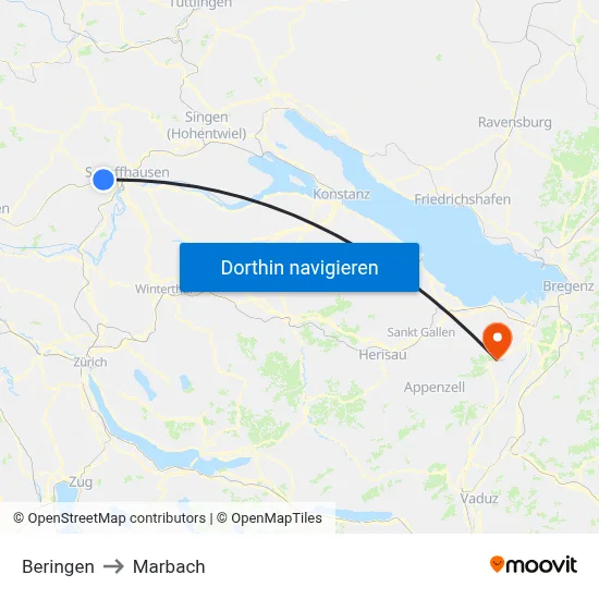 Beringen to Marbach map