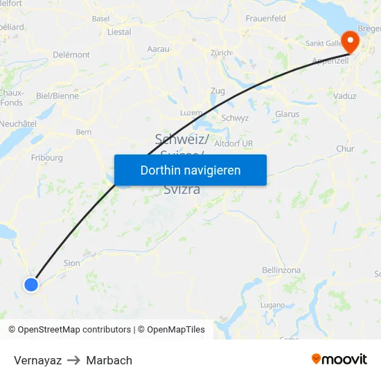 Vernayaz to Marbach map