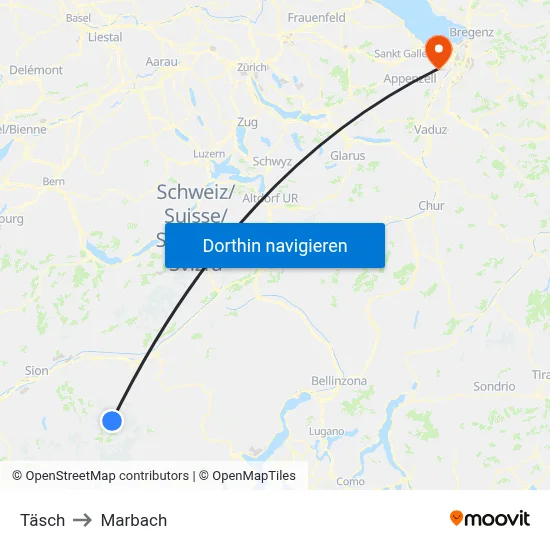 Täsch to Marbach map