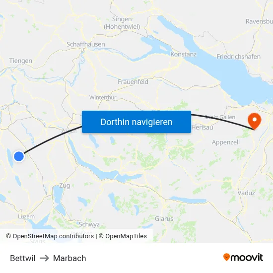 Bettwil to Marbach map