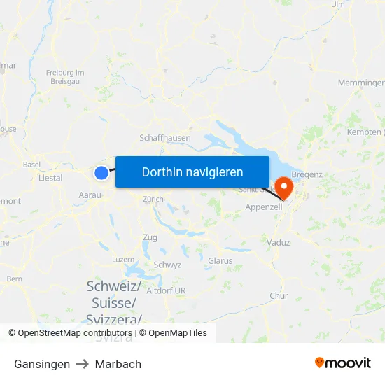 Gansingen to Marbach map