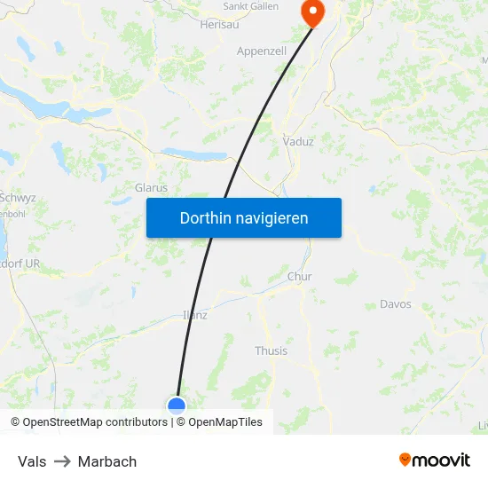 Vals to Marbach map