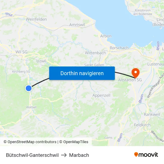 Bütschwil-Ganterschwil to Marbach map