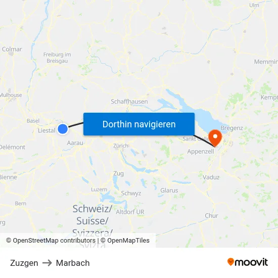 Zuzgen to Marbach map