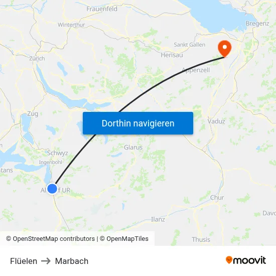 Flüelen to Marbach map