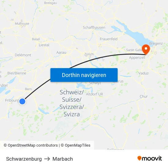 Schwarzenburg to Marbach map