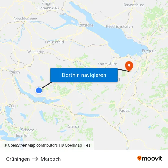 Grüningen to Marbach map