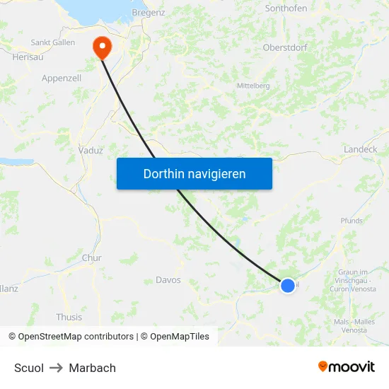 Scuol to Marbach map