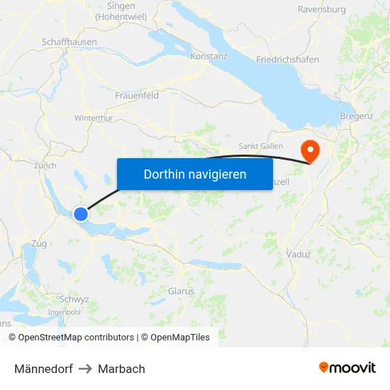 Männedorf to Marbach map