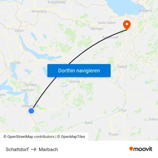 Schattdorf to Marbach map