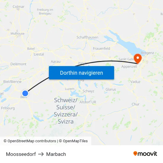 Moosseedorf to Marbach map