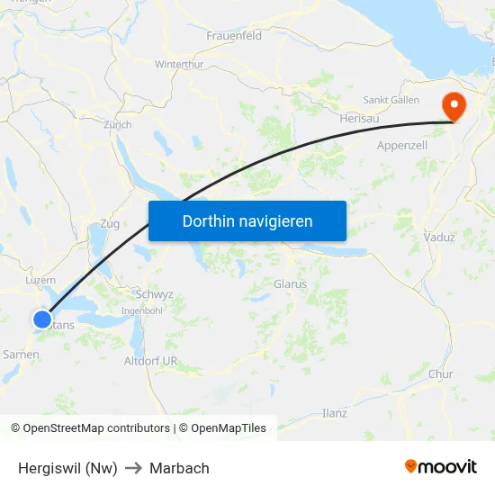 Hergiswil (Nw) to Marbach map