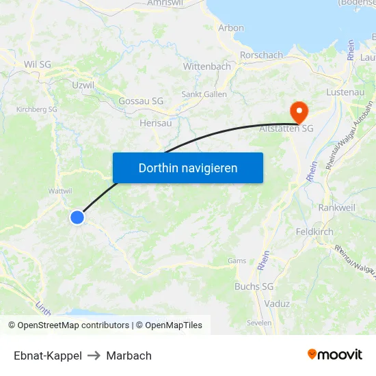 Ebnat-Kappel to Marbach map