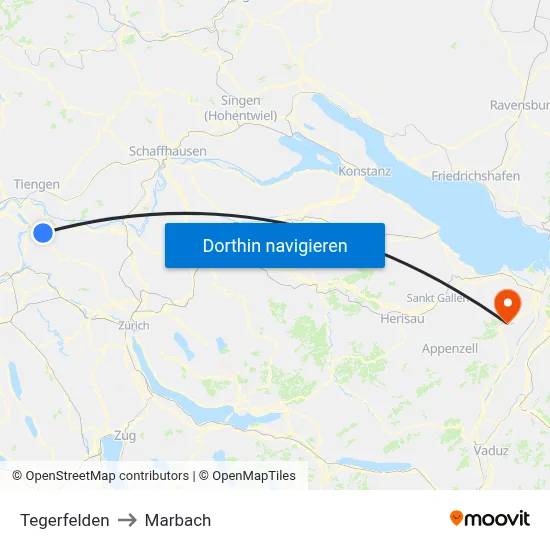 Tegerfelden to Marbach map