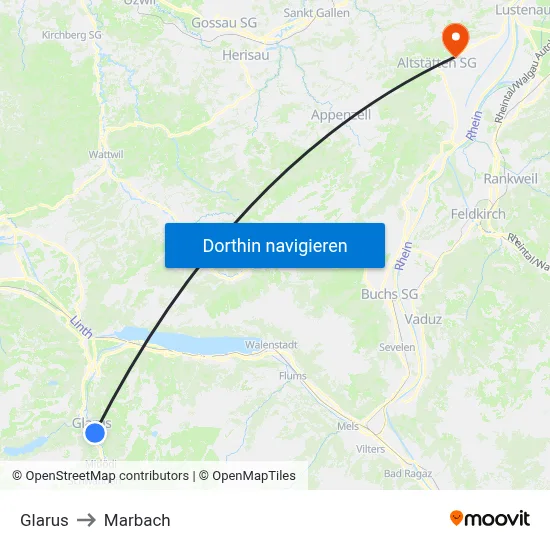 Glarus to Marbach map
