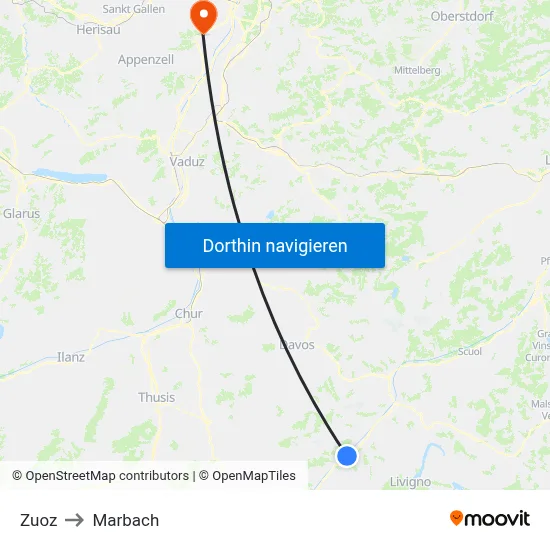 Zuoz to Marbach map