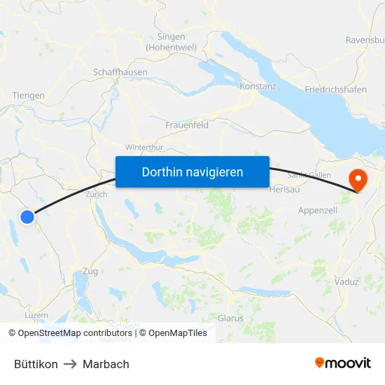 Büttikon to Marbach map