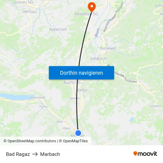 Bad Ragaz to Marbach map