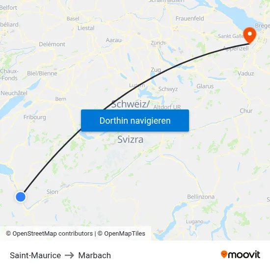 Saint-Maurice to Marbach map