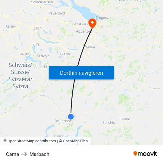 Cama to Marbach map