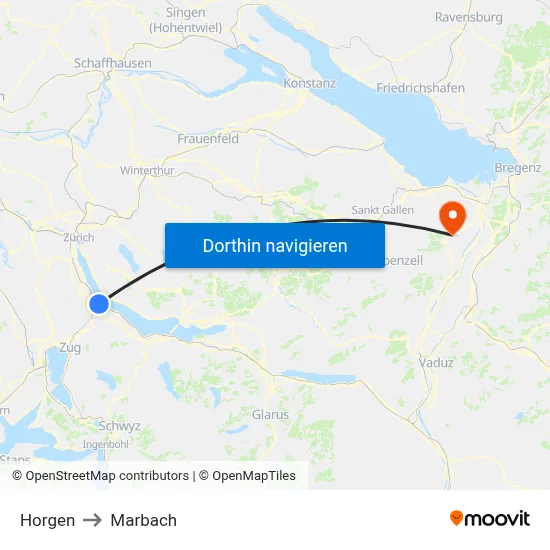Horgen to Marbach map