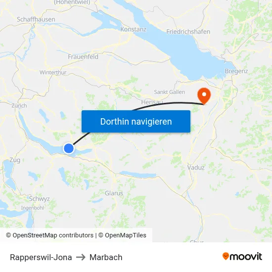 Rapperswil-Jona to Marbach map