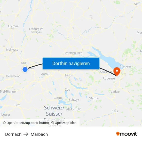 Dornach to Marbach map