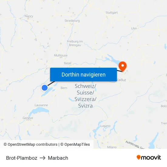 Brot-Plamboz to Marbach map