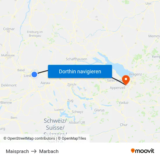 Maisprach to Marbach map