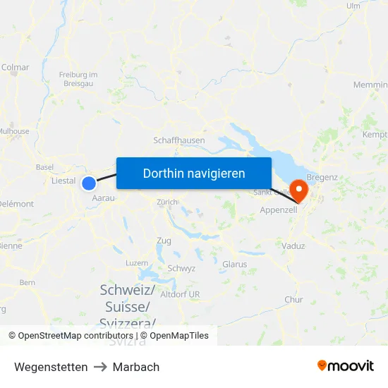 Wegenstetten to Marbach map