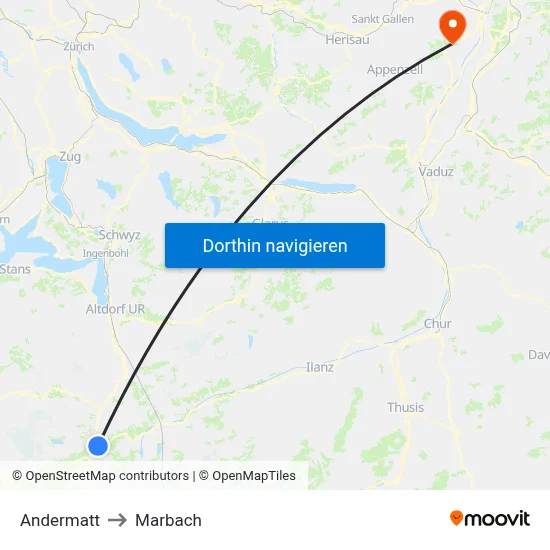 Andermatt to Marbach map