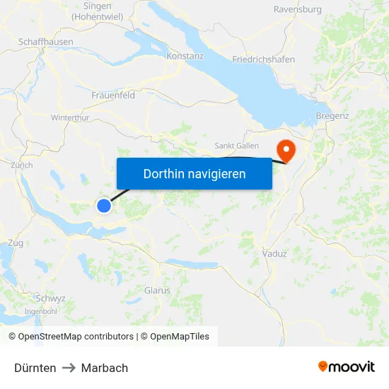 Dürnten to Marbach map