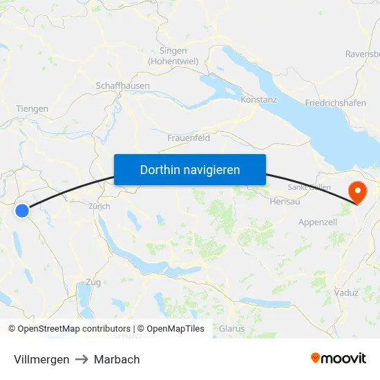 Villmergen to Marbach map