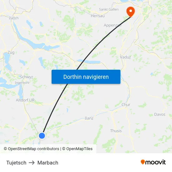 Tujetsch to Marbach map