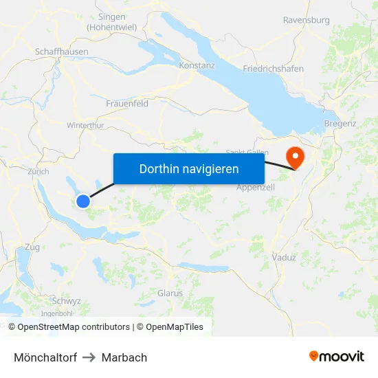 Mönchaltorf to Marbach map