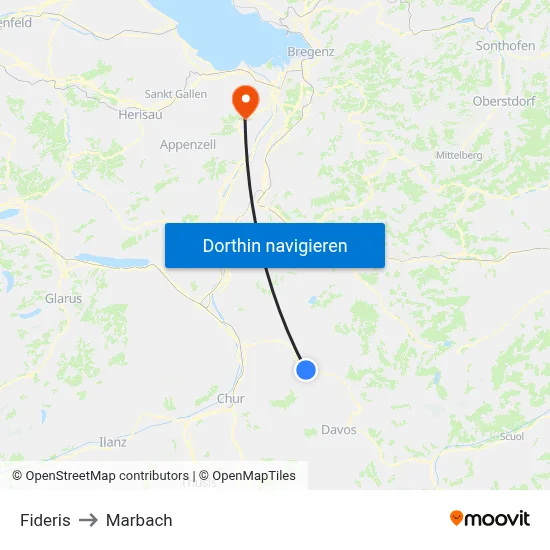 Fideris to Marbach map