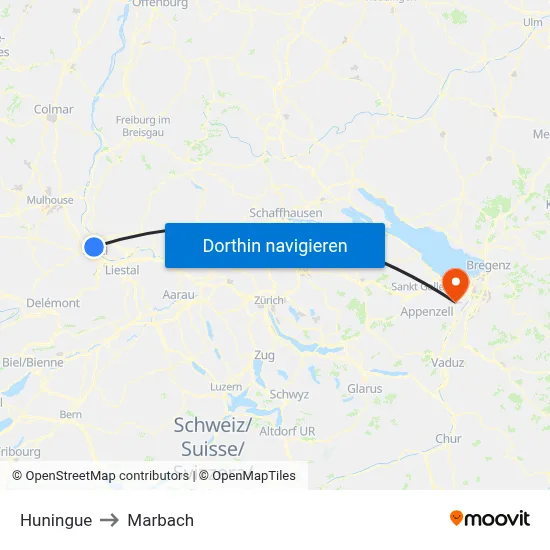Huningue to Marbach map