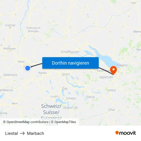 Liestal to Marbach map
