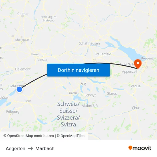 Aegerten to Marbach map