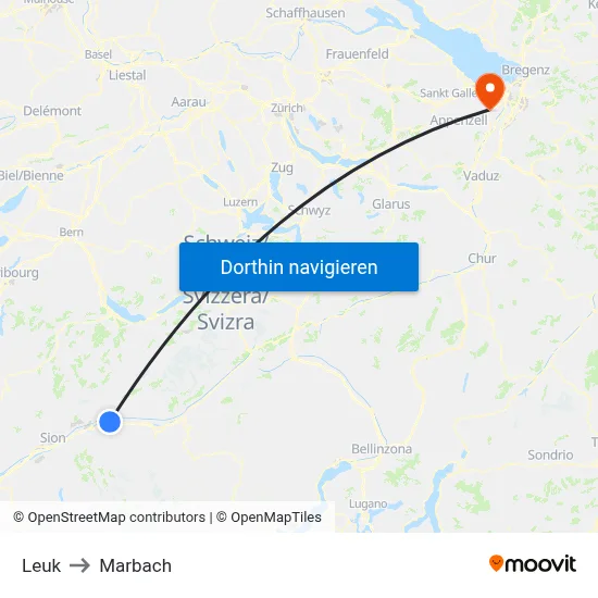 Leuk to Marbach map