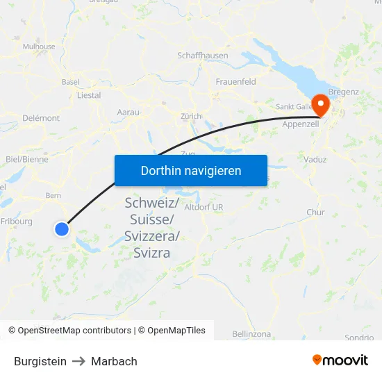 Burgistein to Marbach map