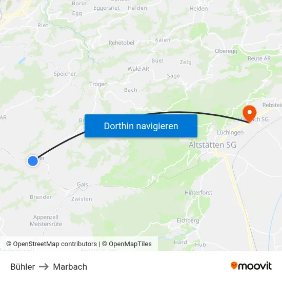 Bühler to Marbach map