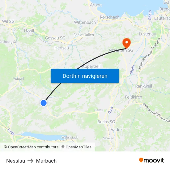 Nesslau to Marbach map