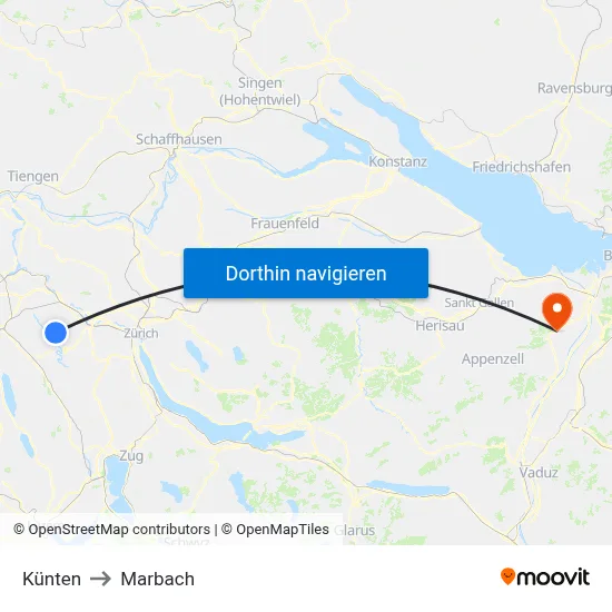Künten to Marbach map