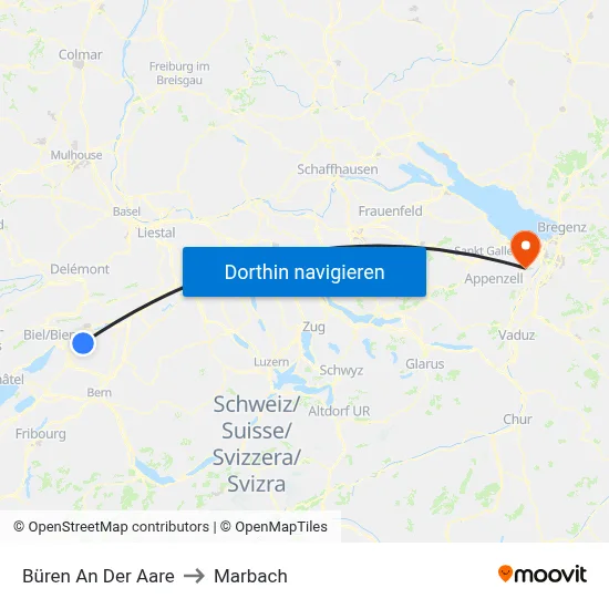 Büren An Der Aare to Marbach map