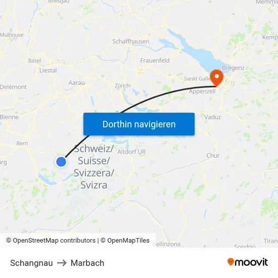 Schangnau to Marbach map