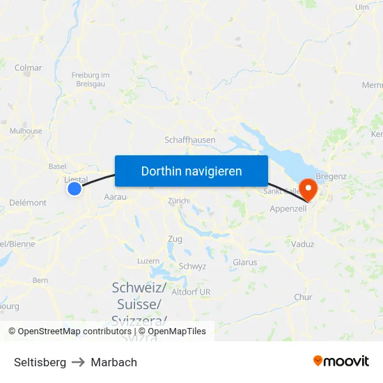 Seltisberg to Marbach map
