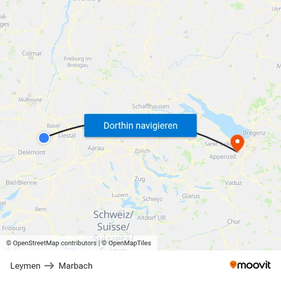 Leymen to Marbach map