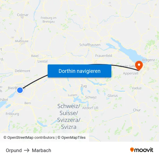 Orpund to Marbach map
