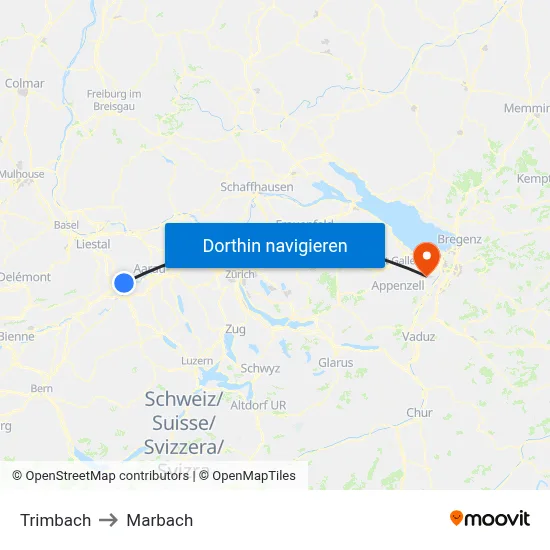 Trimbach to Marbach map